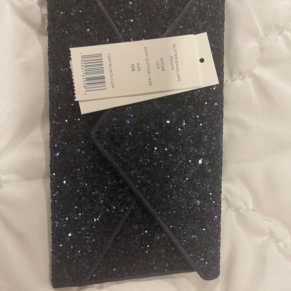NWT Tory Burch Navy Glitter Envelope Pouch - Picture 2 of 7